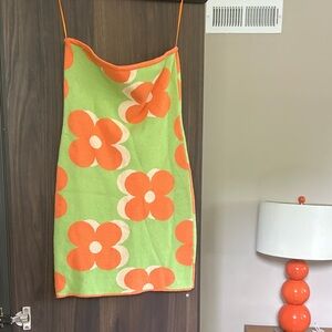 Green & Orange Floral Mini Dress/knit